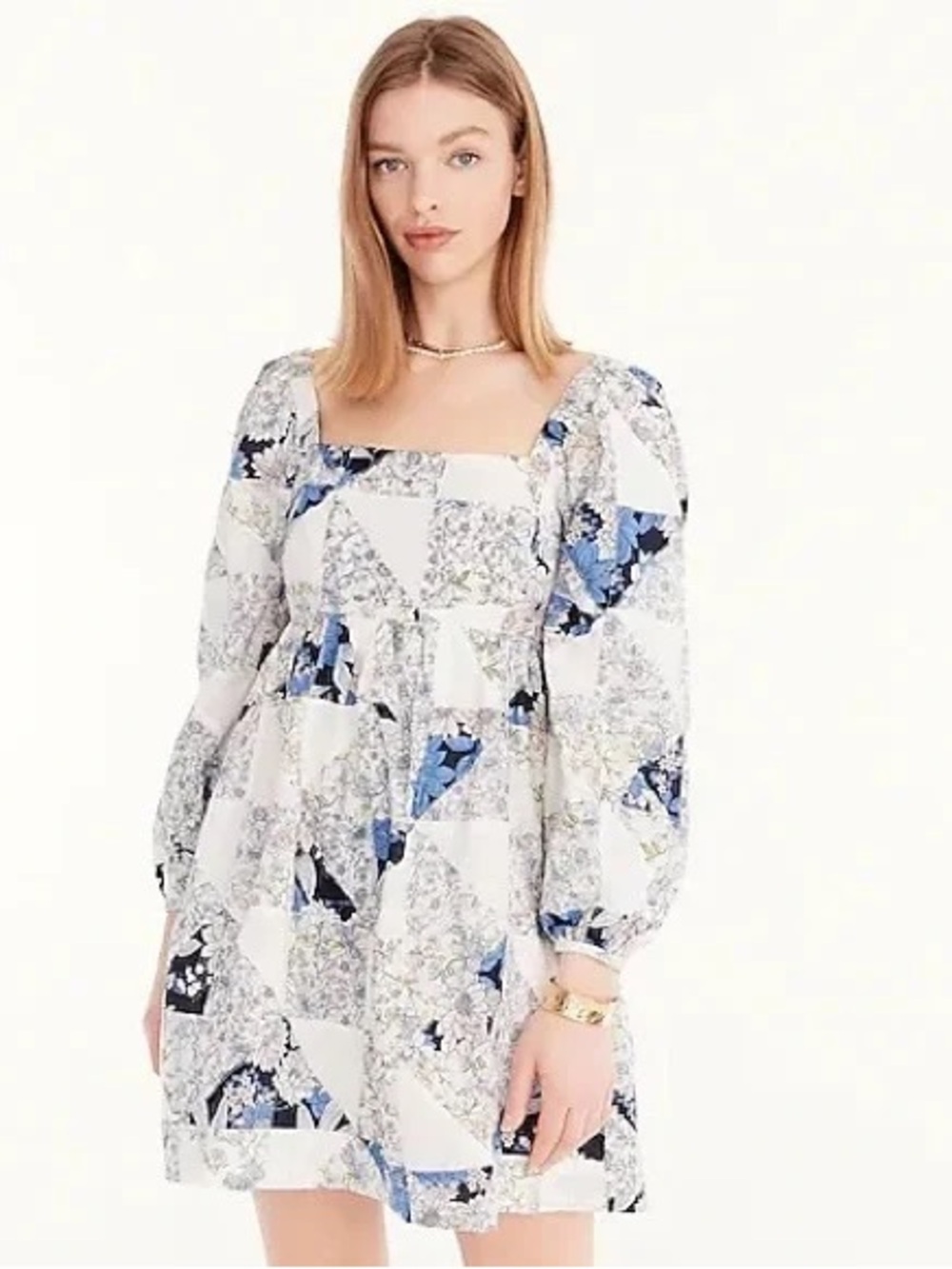 J.Crew Squareneck Cotton Voile Dress in Patchwork Floral. Size XXS. Like New.